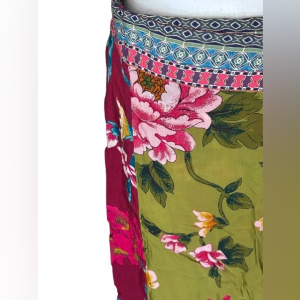 Sundance Skirt Small Floral Wrap Boho Midi Designer Green Pink Red Patterned - Picture 3 of 11